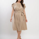 Vestido Curto Linho Misto Com Pesponto