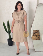 Vestido Curto Linho Misto Com Pesponto