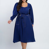 Vestido Midi Crepe Encorpado Com Pesponto