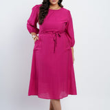 Vestido Midi Linho Misto Com Detalhe Trança