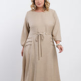 Vestido Midi Linho Poliéster Com Cintura Argola