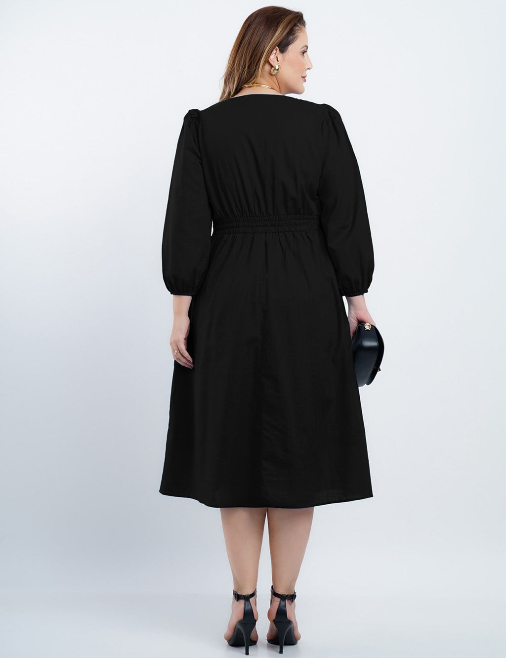 Vestido Midi Algodão Com Botões Frente