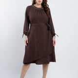 Vestido Midi Linho Poliéster Risca De Giz