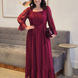 Vestido Longo Tule Listrado Com Drapeado Frente