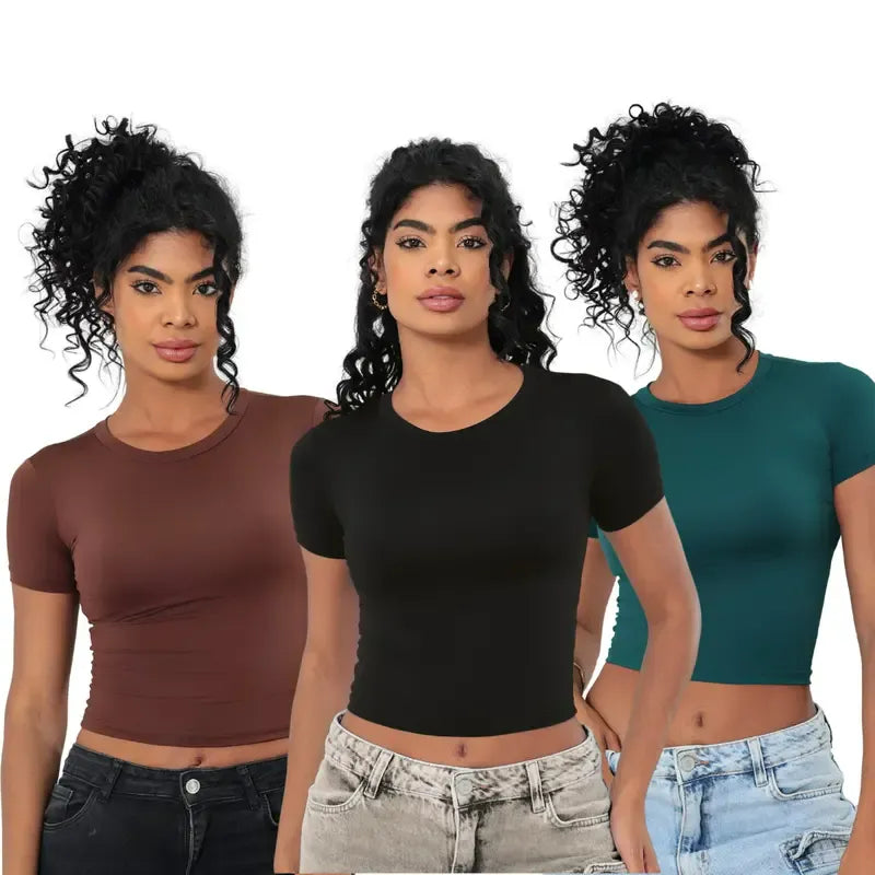 KIT 03 Baby Tee Feminina - Blusa Slim [Compre 1 leve 3]