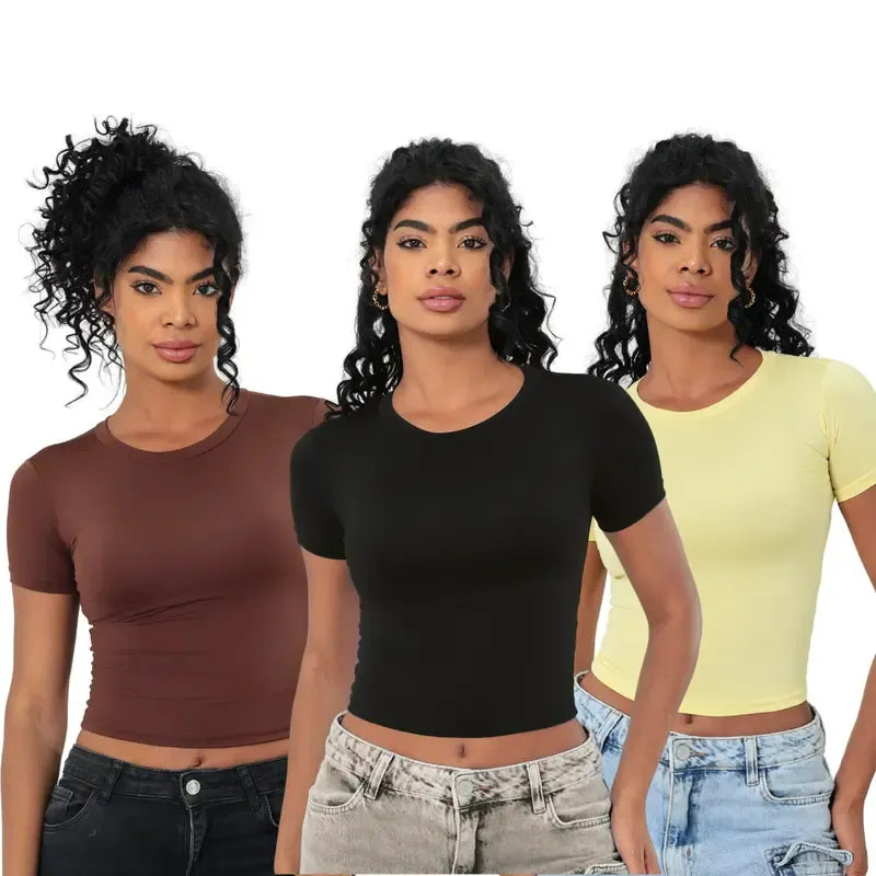 KIT 03 Baby Tee Feminina - Blusa Slim [Compre 1 leve 3]