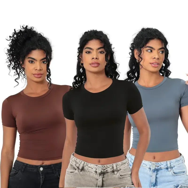 KIT 03 Baby Tee Feminina - Blusa Slim [Compre 1 leve 3]