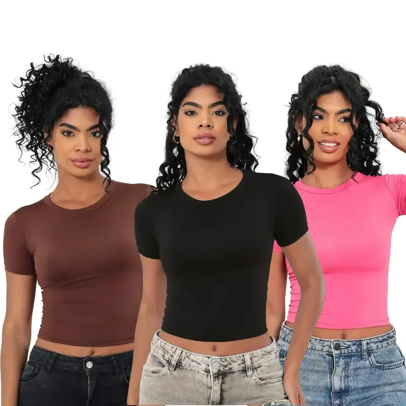 KIT 03 Baby Tee Feminina - Blusa Slim [Compre 1 leve 3]