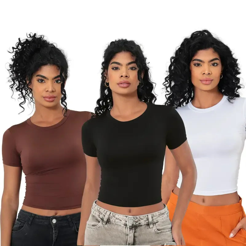 KIT 03 Baby Tee Feminina - Blusa Slim [Compre 1 leve 3]