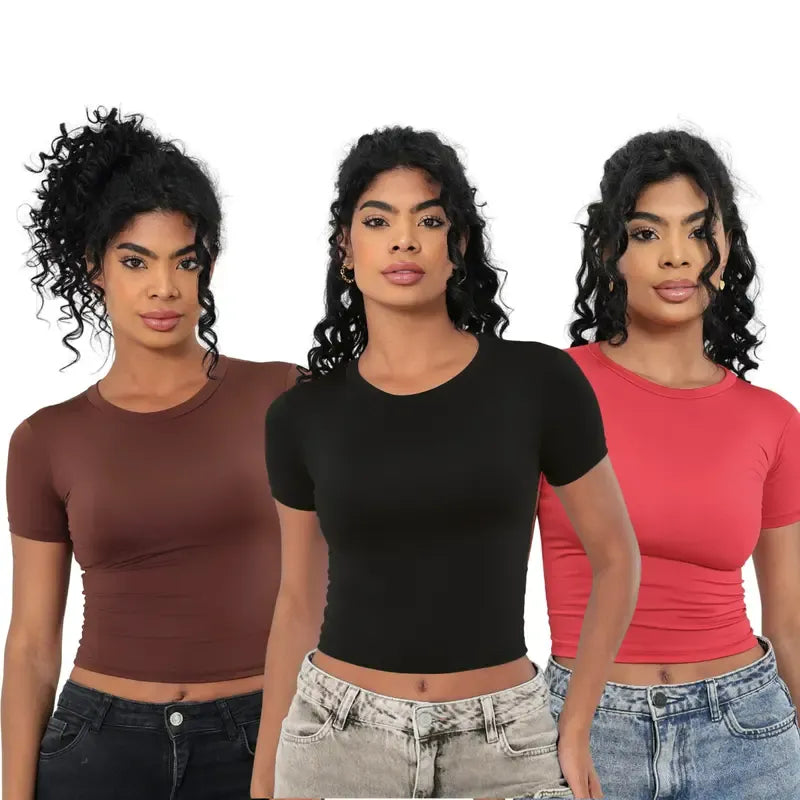 KIT 03 Baby Tee Feminina - Blusa Slim [Compre 1 leve 3]