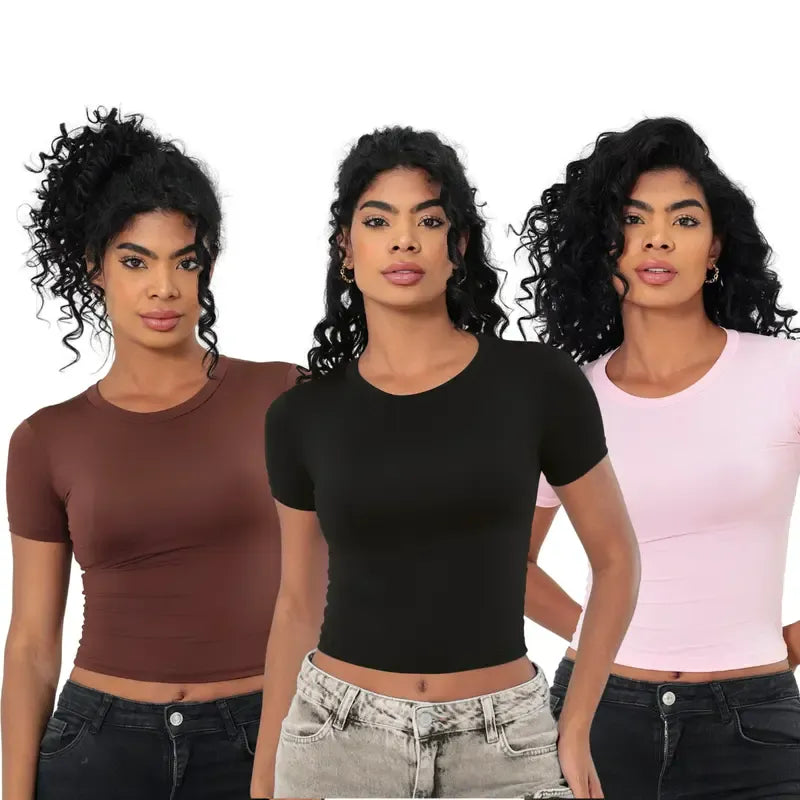 KIT 03 Baby Tee Feminina - Blusa Slim [Compre 1 leve 3]