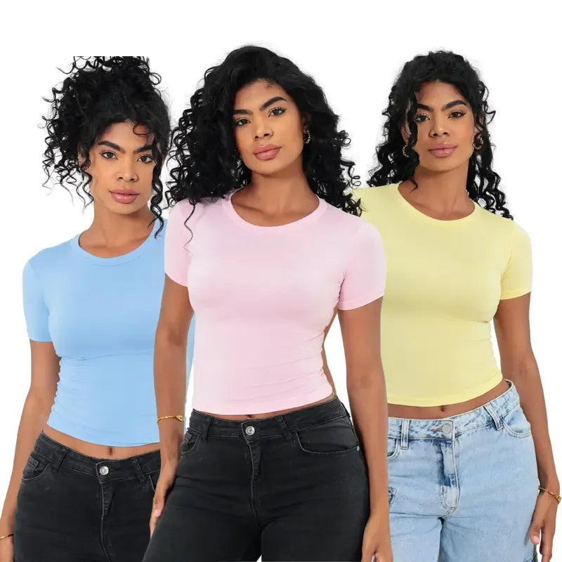 KIT 03 Baby Tee Feminina - Blusa Slim [Compre 1 leve 3]