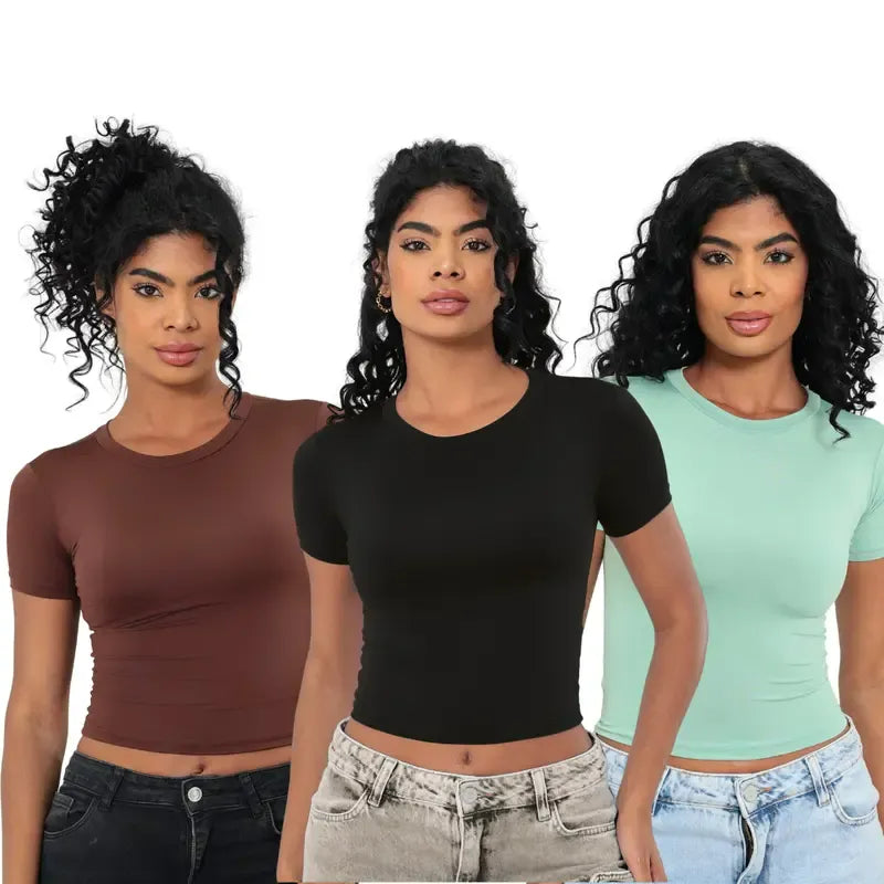 KIT 03 Baby Tee Feminina - Blusa Slim [Compre 1 leve 3]