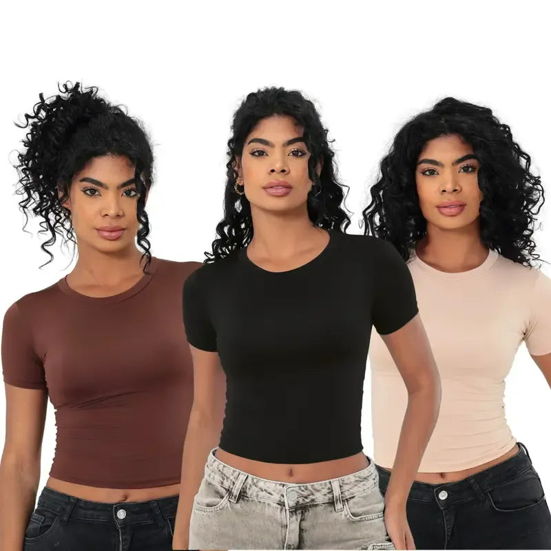 KIT 03 Baby Tee Feminina - Blusa Slim [Compre 1 leve 3]